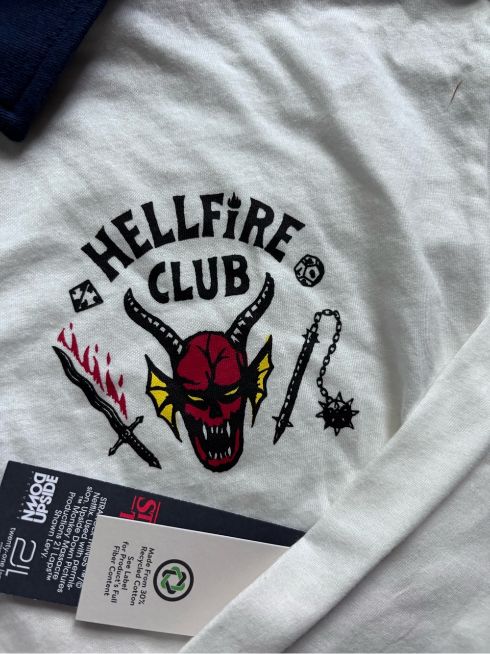Hellfire Club White Long-Sleeve Crop Polo with Navy Trim - Picture 2 of 3